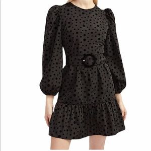 Belted Polka Dot Puff Sleeve Dress